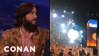 Jared Leto Ziplined Into A Thirty Seconds To Mars Concert | CONAN on TBS