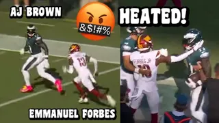 AJ Brown Vs Emmanuel Forbes GOT HEATED! 😳 (WR Vs CB) Eagles Vs Commanders 2023 highlights