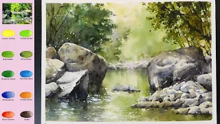 Without Sketch Landscape Watercolor - Valley View (color name view, watercolor material) NAMIL ART