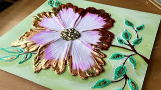 How to paint Flowers with texture paste and gold leaf | Textured Art | Gold Leaf Painting