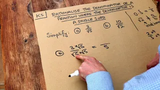 Key Skill - Rationalise the denominator of a fraction where the denominator is a single surd.