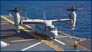 Hypnotic US CMV-22B Osprey When Lands and Departs From Gigantic Aircraft Carrier