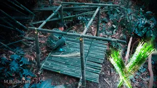 Build a Bamboo Shelter by a Waterfall for Survival, Catching and Cooking, BUSHCRAFT SHELTER