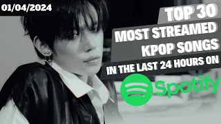 [TOP 30] MOST STREAMED SONGS BY KPOP ARTISTS ON SPOTIFY IN THE LAST 24 HOURS | 1 APR 2024