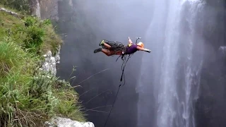 Insane 600ft Waterfall Rope Jump