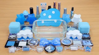 SKY BLUE SLIME Mixing makeup and glitter into Clear Slime Satisfying Slime Videos