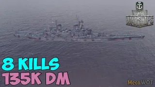 World of WarShips | Georgia | 8 KILLS | 135K Damage - Replay Gameplay 1080p 60 fps