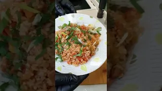 Мясо тушеное с овощами и рисом