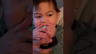 Baby loves strawberry