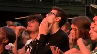 Fans react to Giannis injury in a packed Deer District for Game 4