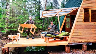 Building An AMAZING A-FRAME CABIN - TRANSFORMER in the WILD | А TERRACE & TAIGA BEACH - BEAR NEAR