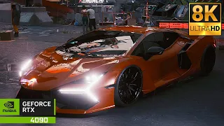 [8K] Cyberpunk 2077 Immersive Realistic Graphics - Path Tracing [Lamborghini Revuelto in Rainy Dawn]