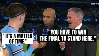 Thierry Henry with a little banter to Jack Grealish after the match.