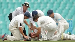 Australia batsman Phil Hughes hit by bouncer, critical - Match video