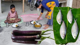 How tribe girl cooking HILSA FISH recipe with BRINJAL in village style | Rural Villagers Lifestyle