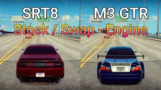 NFS Heat: Dodge Challenger SRT8 vs BMW M3 GTR | STOCK / SWAP - Engine | Drag Race