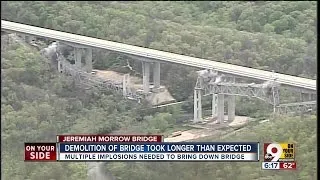 I-71 reopens after implosion of old Jeremiah Morrow Bridge hits a snag