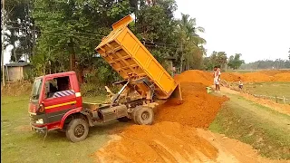 Tata Motors Tipper Trucks 912Ex Working Dumping Soil in Village Landfilling Contract.