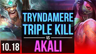 TRYNDAMERE vs AKALI (TOP) | 5 early solo kills, Rank 7 Tryndamere | NA Grandmaster | v10.18