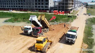 New Activity !! Updating Big Project By Stronger SHANTUI Bulldozer With Trucks 12Wheel Fill The Land