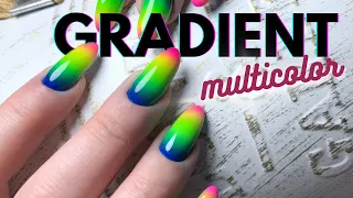 GRADIENT MULTICOLOUR on nails | nail design | design on long nails | almond nails