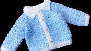 CROCHET PATTERN Cardigan sweater with collar to match crochet baby blanket in VARIOUS SIZES and EASY