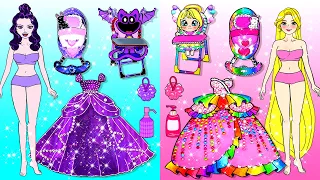 [🐾paper Diy🐾] Pink Vs Purple Pregnant Mother & Daughter Decor Room | Rapunzel Compilation 놀이 종이