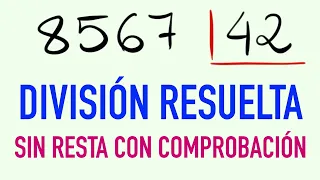 Divisiones resueltas de dos cifras sin resta - Ejemplo 8567 por 42