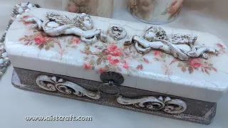 DIY Decoupage Vintage Box Crackle Paint  🎨 Air dry Clay ideas