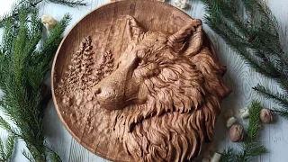 Картина резная из дерева. "Волк"