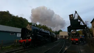 Autumn evening at Grosmont MPD with A4 Gresley, 9F, P3 & Class 37 on the satellite comms test train