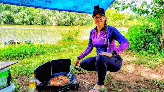 Fomos em um lugar novo de pesca e  fizemos bisteca no disco de arado na beira da lagoa