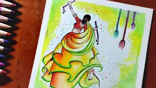 How to draw a Traditional Girl with Dandiya Dance/Navratri Drawing Easy/Navratri Special Drawing