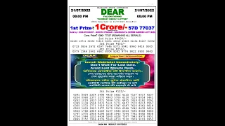 08:00PM 21/07/2022 Nagaland State Lottery #Lottery Sambad #Lottery Result # DEAR Lottery Sambad