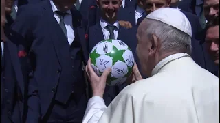 Pope Francis meets with players from Rapid Viena at Vatican