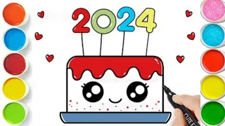 How to draw Cute New Year Cake 🎂🎂🎂/How to Draw a New Year Cake 2024 |  New Year Drawing Easy 2024🙂