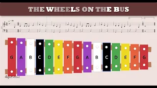 How to play  WHEELS ON THE BUS on xylophone 15 keys fullcolors by Quynh Lemo