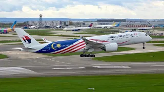 London Heathrow Runway 27R Evening Arrivals in Heavy Winds. Planespotting in 4K from Courtyard Hotel