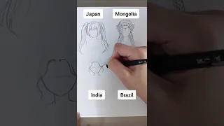 (Girl) Japan vs Brazil vs India vs Mongolia- How to draw anime hair different countries #howtodraw