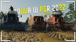 🌾ŻNIWA 2022 W PGR-RZE🌾TRZY BIZONY W AKCJI!!!⭐DZIKA MAPA🔥FS19❌