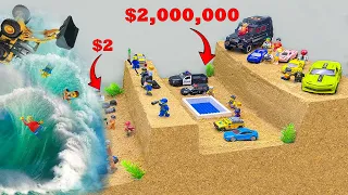 Rich vs Poor - Lego Tsunami Dam Breach Experiment - Destroy The Triple Dam - Tsunami Flood
