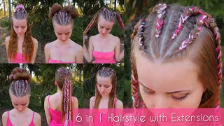 6 in1 Festival Hairstyle | Cornrow Braids with Extensions | How to Hair DIY