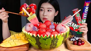 시원한 수박화채 🍉 젤리얼음 아이스크림 과일넣고 아삭아삭 ❄️ 먹방/WATERMELON PUNCH 💥 ICE CREAMS! JELLIE ICES & FRUITS MUKBANG