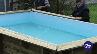 Montaje de una piscina de madera rectangular Gre