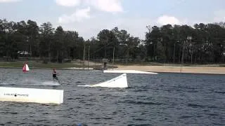 Cory throwing a moby dick at Hexagon Wake Park