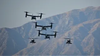 Marine One Helicopters & 3 Presidential MV-22 Ospreys Arriving Burbank 2019