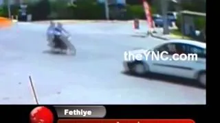 Motorcyclists Crash - Car Sends Him Flying