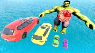 Big & Small Car vs Hulk with Portal Trap - Cars vs Deep Water - BeamNG.Drive