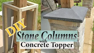 🏡DIY Stone Porch Columns with Concrete Topper || Barndominium Living