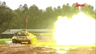 The main battle tank T-54B upgraded by Vietnam's People Army performs live-fire training